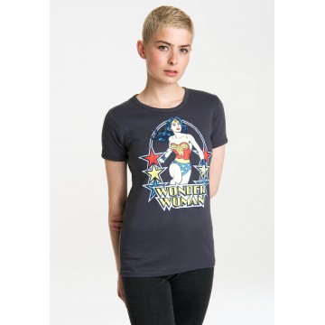 LOGOSHIRT T-Shirt 'Wonder Woman – Stars' in blau / grau / mischfarben