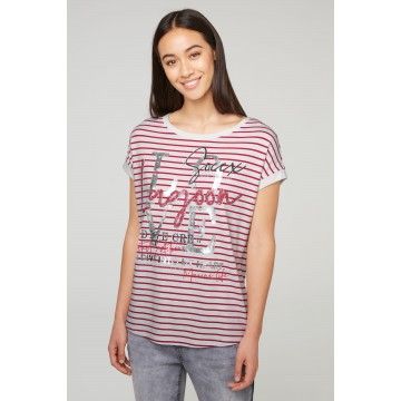 Soccx Gestreiftes T-Shirt mit Wording Print in rot / weiß